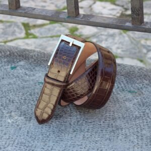 Elegant Dark Brown Painted Croco Belt